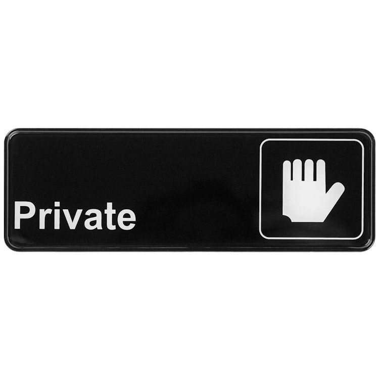 "Private" Black & White Self-Adhesive Sign with Symbol - 9" L x 3" Hgt.