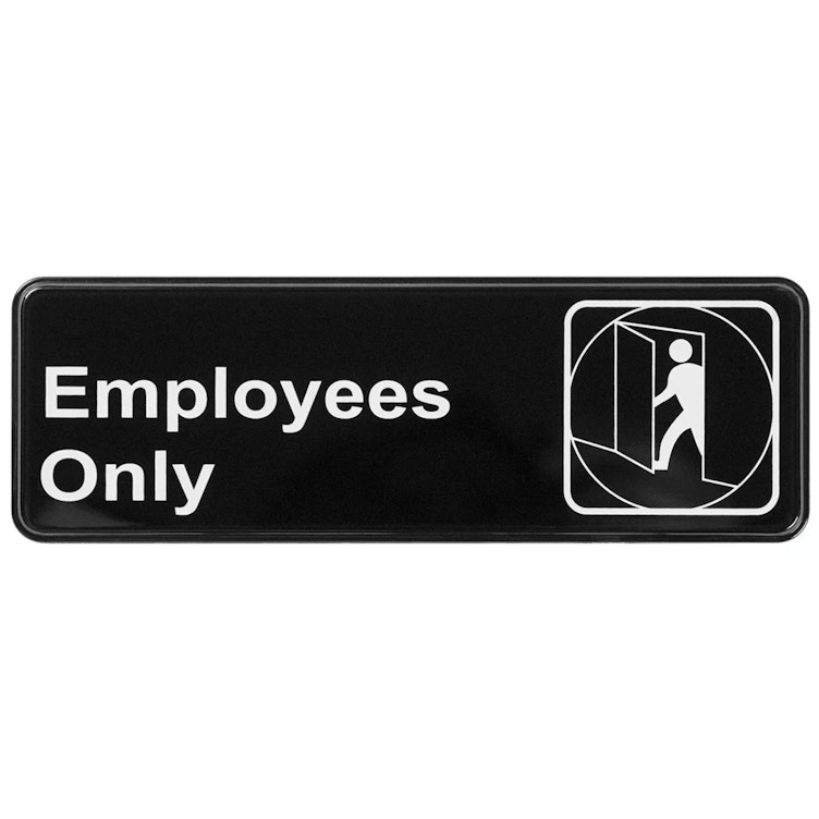 "Employees Only" Black & White Self-Adhesive Sign with Symbol - 9" L x 3" Hgt.