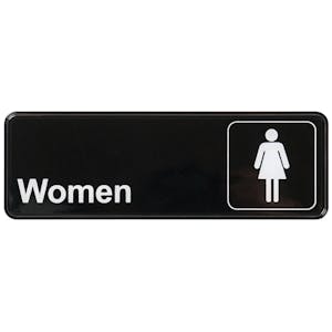 "Women" Black & White Self-Adhesive Sign with Symbol - 9" L x 3" Hgt.