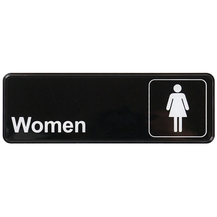 "Women" Black & White Self-Adhesive Sign with Symbol - 9" L x 3" Hgt.