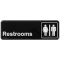 "Restrooms" Black & White Self-Adhesive Sign with Symbol - 9" L x 3" Hgt.