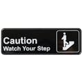 "Caution - Watch Your Step" Black & White Self-Adhesive Sign with Symbol - 9" L x 3" Hgt.