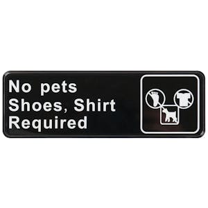 "No Pets - Shoes, Shirt Required" Black & White Self-Adhesive Sign with Symbol - 9" L x 3" Hgt.