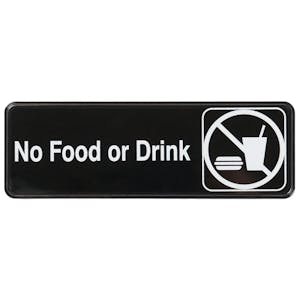 "No Food or Drink" Black & White Self-Adhesive Sign with Symbol - 9" L x 3" Hgt.