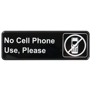 "No Cell Phone Use, Please" Black & White Self-Adhesive Sign with Symbol - 9" L x 3" Hgt.