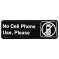 "No Cell Phone Use, Please" Black & White Self-Adhesive Sign with Symbol - 9" L x 3" Hgt.