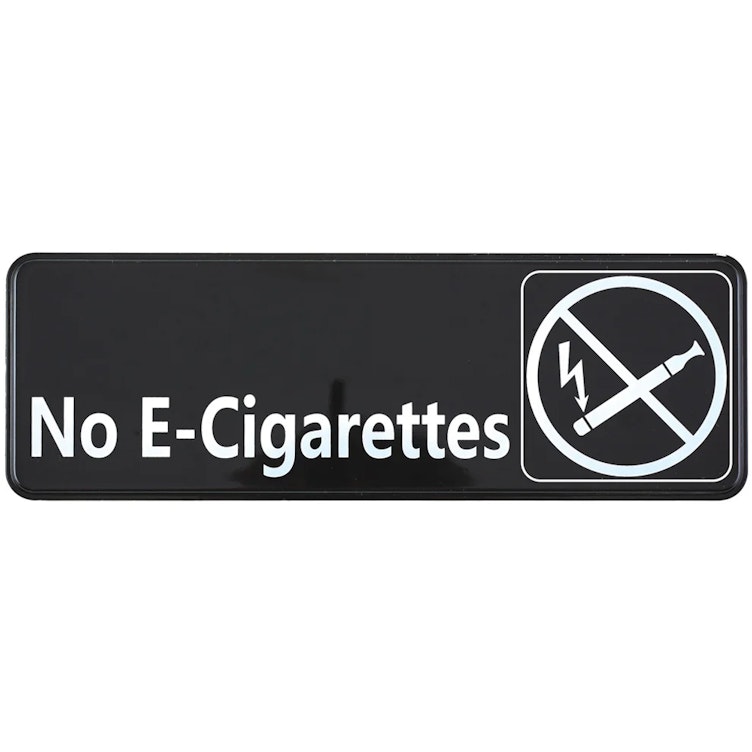 "No E-Cigarettes" Black & White Self-Adhesive Sign with Symbol - 9" L x 3" Hgt.