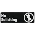 "No Soliciting" Black & White Self-Adhesive Sign with Symbol - 9" L x 3" Hgt.