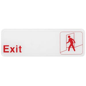 "Exit" White & Red Self-Adhesive Sign with Symbol - 9" L x 3" Hgt.