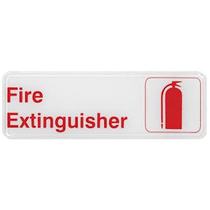 "Fire Extinguisher" White & Red Self-Adhesive Sign with Symbol - 9" L x 3" Hgt.