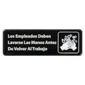 "Los Empleados Deben Lavarse Las Manos Antes de Volver al Trabajo" Black & White Self-Adhesive Sign with Symbol - 9" L x 3" Hgt.