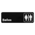 "Baños" Black & White Self-Adhesive Sign with Symbol - 9" L x 3" Hgt.