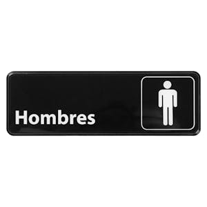 "Hombres" Black & White Self-Adhesive Sign with Symbol - 9" L x 3" Hgt.