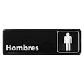 "Hombres" Black & White Self-Adhesive Sign with Symbol - 9" L x 3" Hgt.