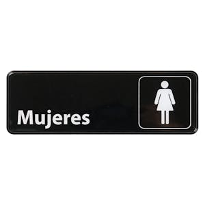 "Mujeres" Black & White Self-Adhesive Sign with Symbol - 9" L x 3" Hgt.