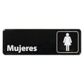 "Mujeres" Black & White Self-Adhesive Sign with Symbol - 9" L x 3" Hgt.