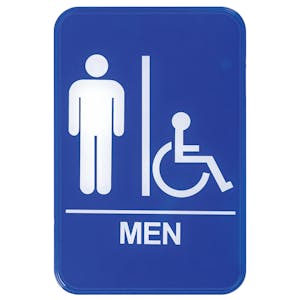 "Men" Blue & White Self-Adhesive Sign with Handicap Accessible Symbol - 6" L x 9" Hgt.