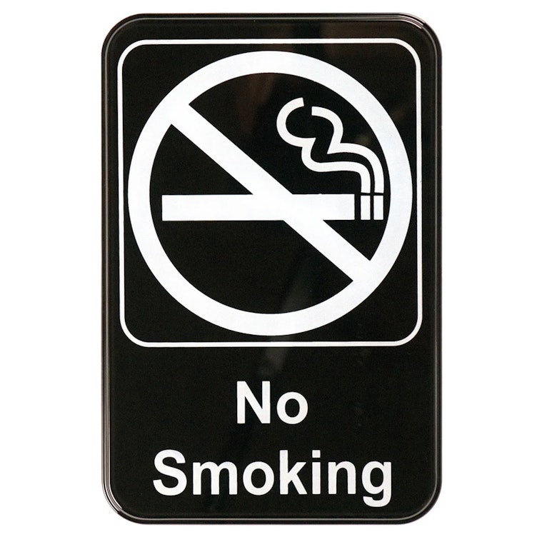 "No Smoking" Black & White Self-Adhesive Sign with Symbol - 6" L x 9" Hgt.