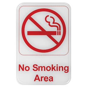 "No Smoking Area" White & Red Self-Adhesive Sign with Symbol - 6" L x 9" Hgt.