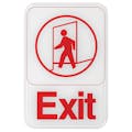 "Exit" White & Red Self-Adhesive Sign with Symbol - 6" L x 9" Hgt.