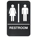 "Restrooms" Black & White Self-Adhesive Sign with Symbol & Braille - 6" L x 9" Hgt.