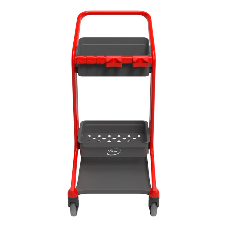 Red Vikan® HyGo Mobile Cleaning Station Cart