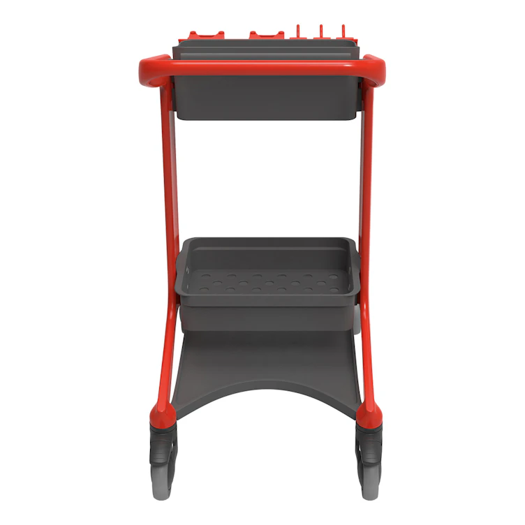 Red Vikan® HyGo Mobile Cleaning Station Cart