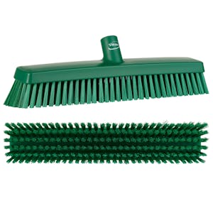 16.5" Green Vikan® Heavy-Duty Push Broom with Soft & Stiff Bristles