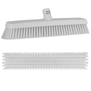 16.5" White Vikan® Heavy-Duty Push Broom with Soft & Stiff Bristles