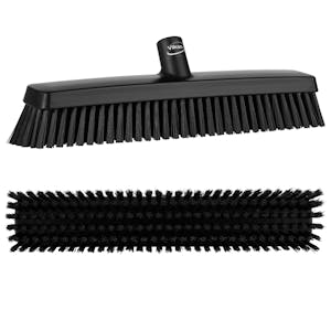 16.5" Black Vikan® Heavy-Duty Push Broom with Soft & Stiff Bristles