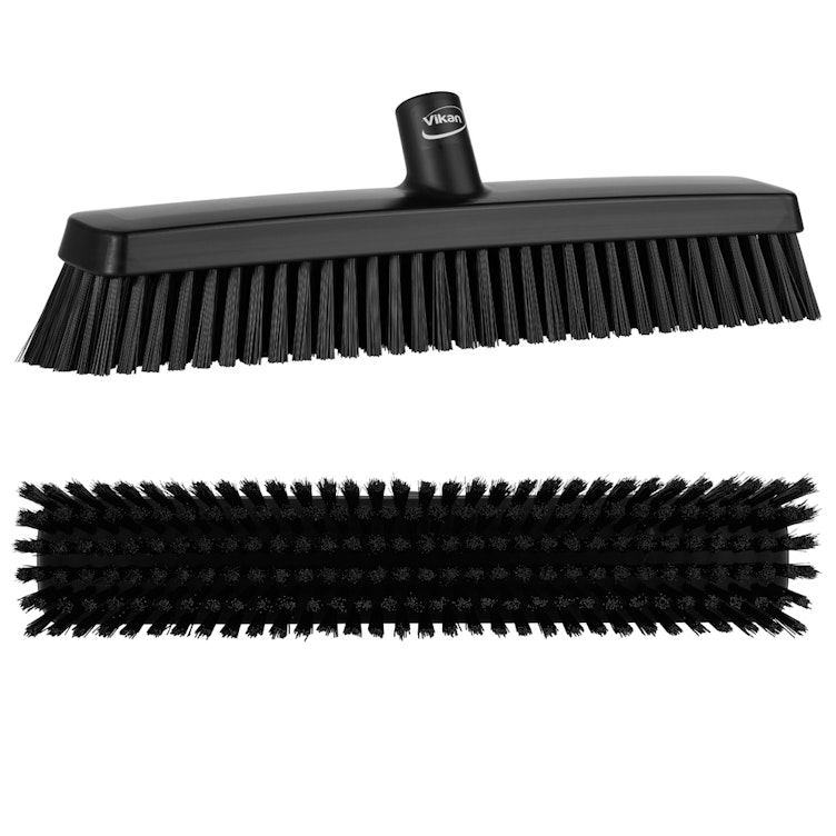 16.5" Black Vikan® Heavy-Duty Push Broom Head with Soft & Stiff Bristles (Handle Sold Separately)