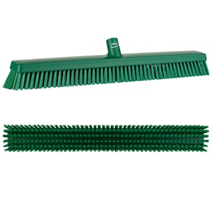 24" Green Vikan® Heavy-Duty Push Broom with Soft & Stiff Bristles