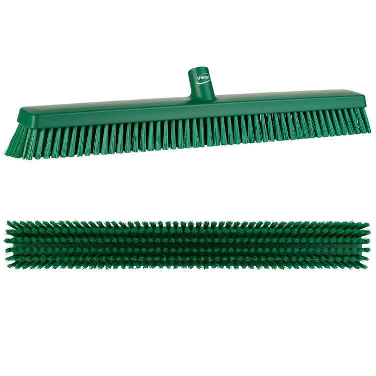 24" Green Vikan® Heavy-Duty Push Broom Head with Soft & Stiff Bristles (Handle Sold Separately)