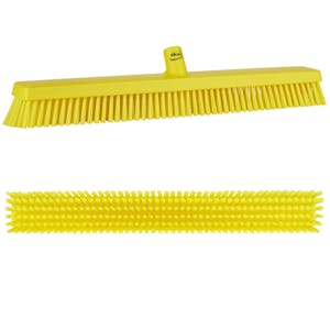 24" Yellow Vikan® Heavy-Duty Push Broom with Soft & Stiff Bristles