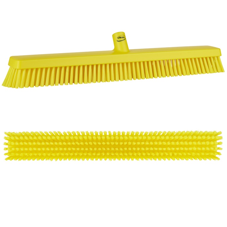 24" Yellow Vikan® Heavy-Duty Push Broom Head with Soft & Stiff Bristles (Handle Sold Separately)
