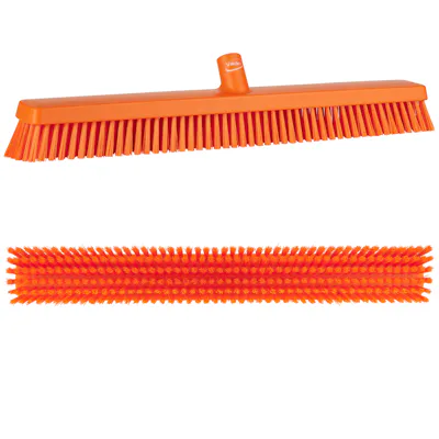 24.4" Orange Vikan® Heavy-Duty Push Broom Head with Soft & Stiff Bristles (Handle Sold Separately)