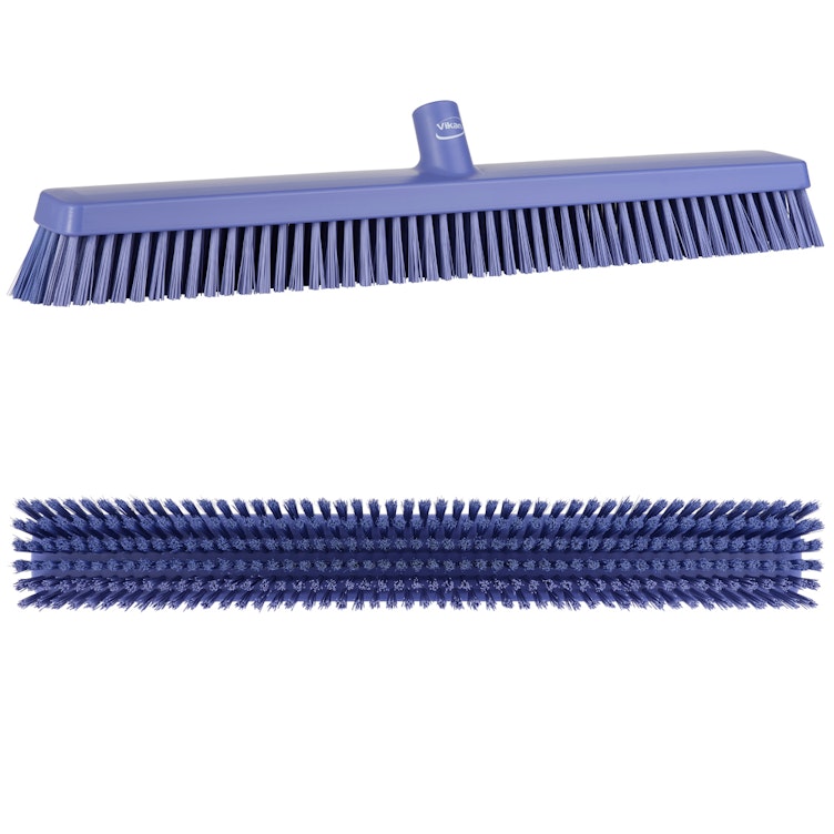 24" Purple Vikan® Heavy-Duty Push Broom Head with Soft & Stiff Bristles (Handle Sold Separately)