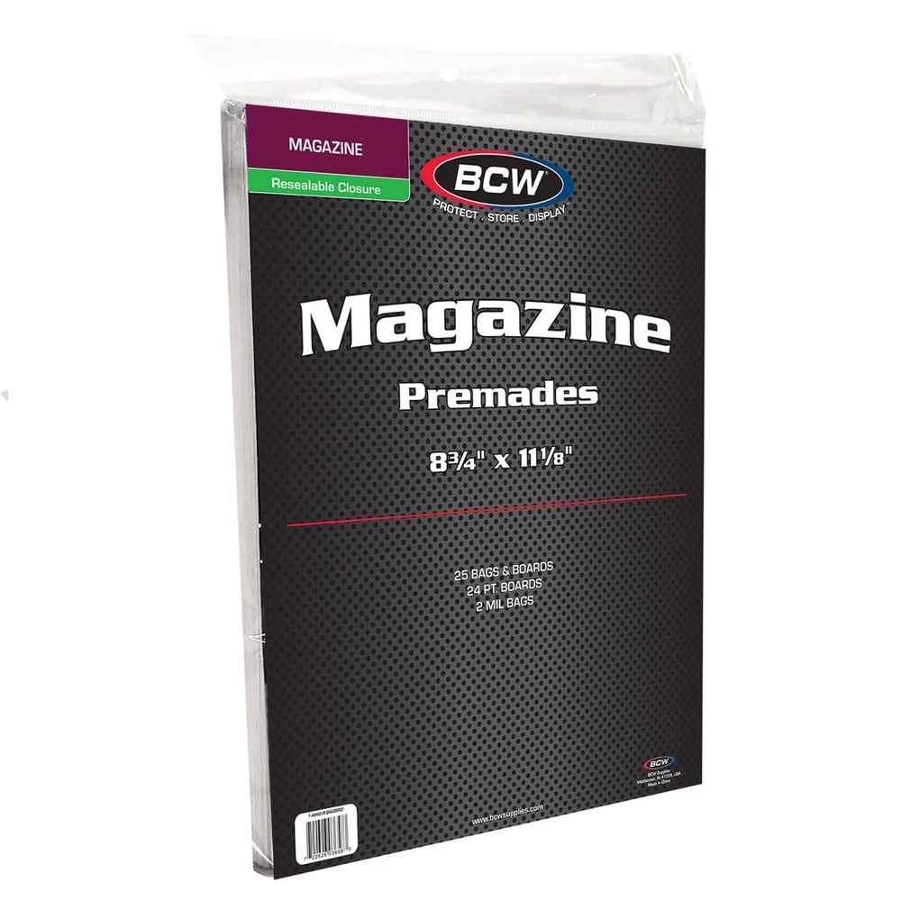 BCW® Premade 8-3/4” Resealable Magazine Bag & Board for Standard