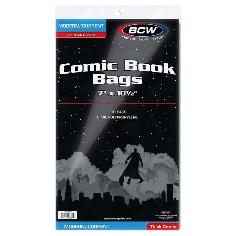 BCW® 7" Current/Modern Comic Bag for Thick Comics (Pack of 100)