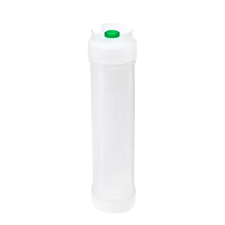 16 oz. Slim Natural Polyethylene EZ-KLEEN® Round Sauce Bottle with Green Low Viscosity Valve