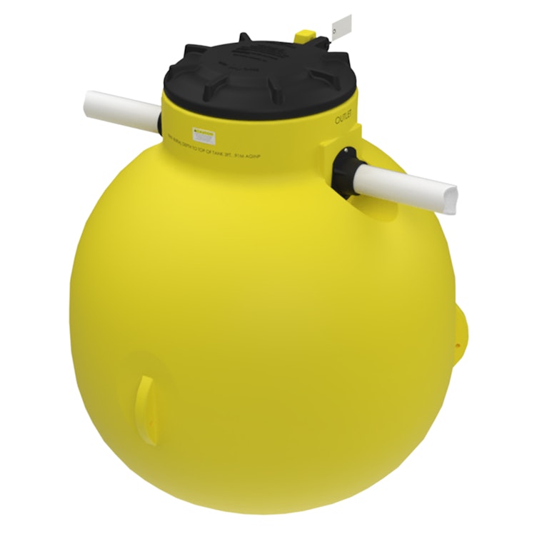 500 Gallon Yellow Round Septic Tank with 24" Locking Black Lid - 63" Dia. x 74" Hgt.