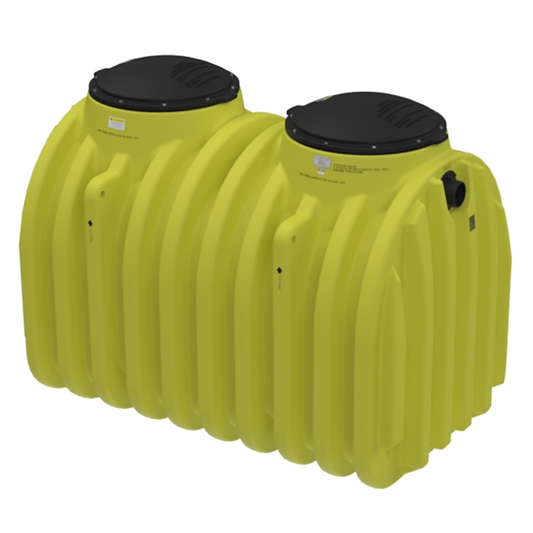 1000 Gallon Yellow Double Compartment Loaf Septic Tank with 2 - 24" Bolt-on Black Lids - 96-1/2" L x 59" W x 74" Hgt.