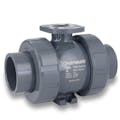 1-1/4" Socket/Threaded Gray PVC PFAS-Free TBH Series True Union Ball Valve for Actuation with UHMWHDPE Seats & FPM O-Rings