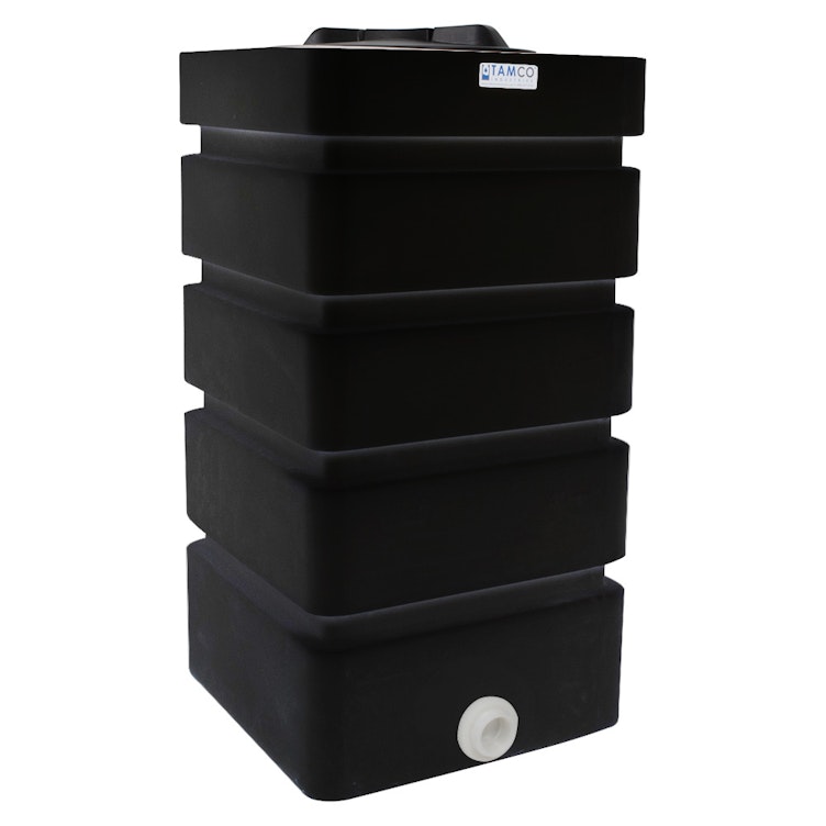 100 Gallon Black LLDPE Tamco® Rectangular Ribbed Tank with 16" Lid & 20 Gallon Graduations & 2" Fitting with 3/4" MIPT Float Valve - 24" L x 24" W x 45" Hgt.