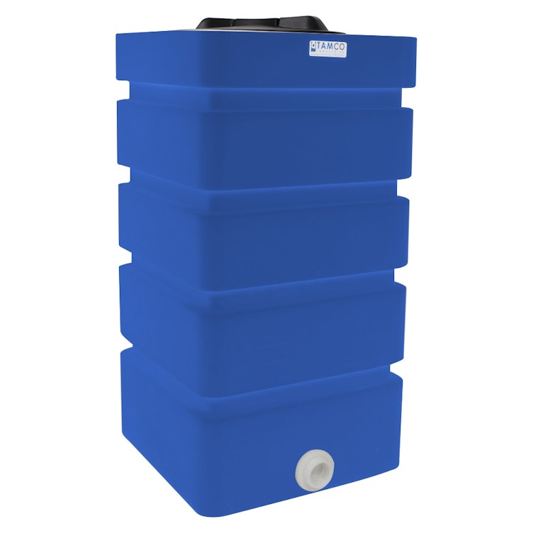 100 Gallon Blue LLDPE Tamco® Rectangular Ribbed Tank with 16" Lid & 20 Gallon Graduations & 2" Fitting with 3/4" MIPT Float Valve - 24" L x 24" W x 45" Hgt.