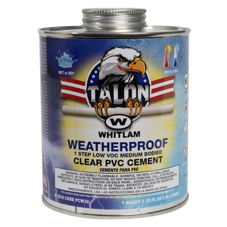 Quart TALON™ Weatherproof Clear Low VOC Medium-Bodied Wet/Dry PVC Cement