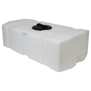 50 Gallon Natural LLDPE Tamco® Rectangular Low-Profile Graduated Tank with 8" Vented Lid  & 3/4" End Fitting - 46" L x  24" W x 14" Hgt.