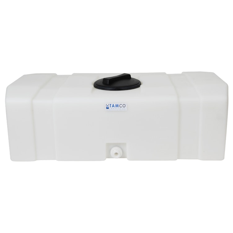 50 Gallon Natural LLDPE Tamco® Rectangular Low-Profile Graduated Tank with 8" Gasketed Lid  & 3/4" Side Fitting - 46" L x  24" W x 14" Hgt.
