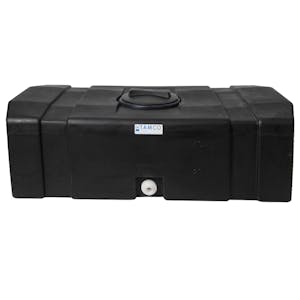 50 Gallon Black LLDPE Tamco® Rectangular Low-Profile Graduated Tank with 8" Vented Lid  & 3/4" End Fitting - 46" L x  24" W x 14" Hgt.