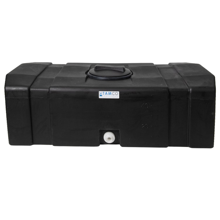 125 Gallon Black LLDPE Tamco® Rectangular Low-Profile Graduated Tank with 8" Vented Lid  & 3/4" Side Fitting - 46" L x  40" W x 19-1/2" Hgt.